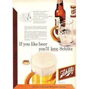 1952 Schlitz Beer Hotel Lobby Bar Vintage Print Ad Rattan Wrapped Mug Wall Art